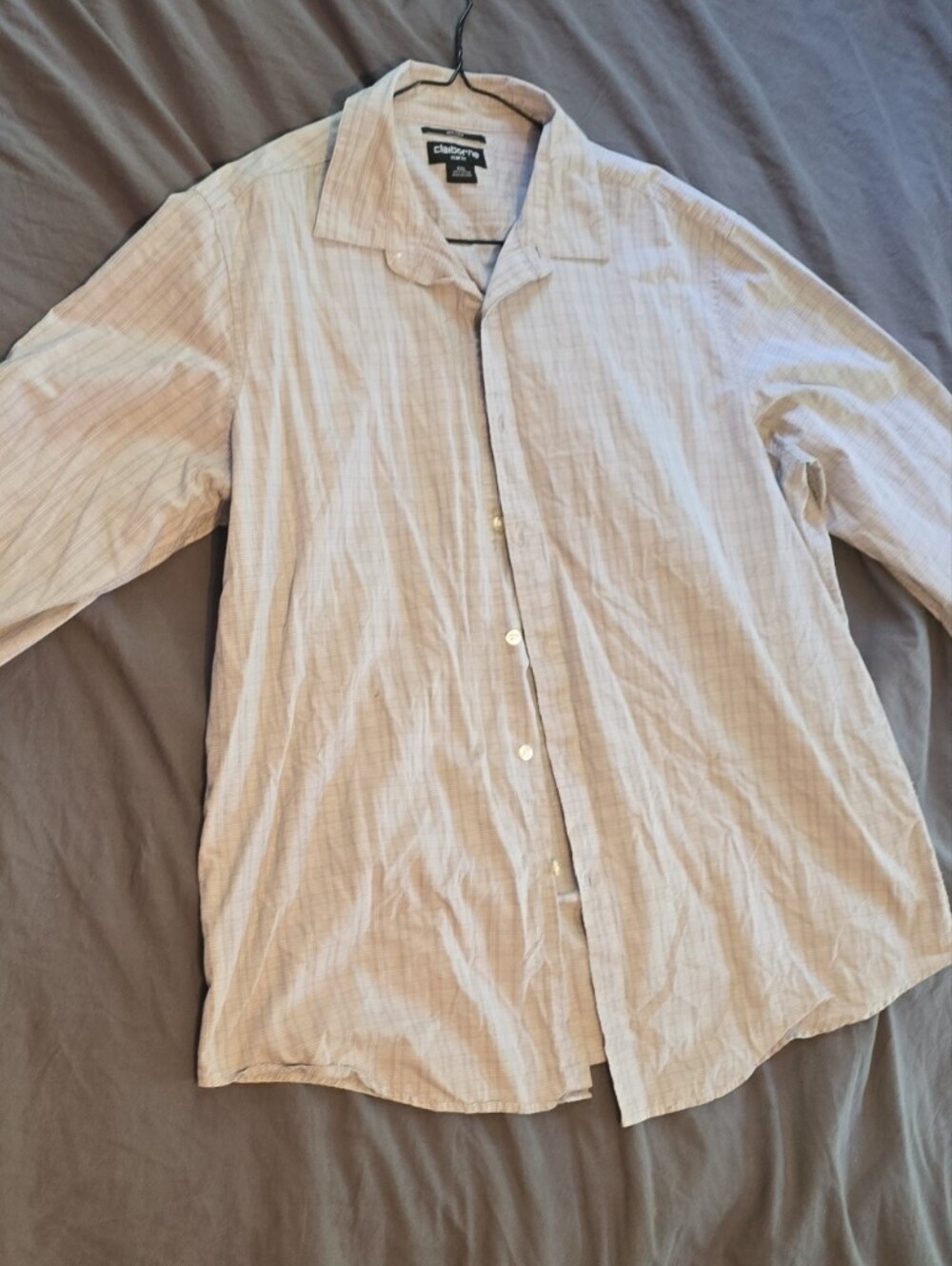 Claiborne Beige Pinstripe Long Sleeve Dress Shirt